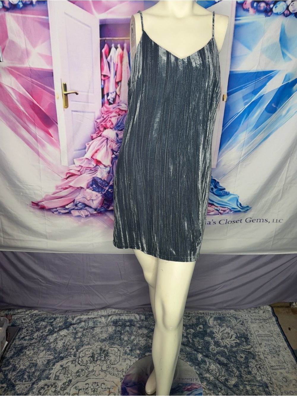 Elodie Gray Crushed Velvet slip dress